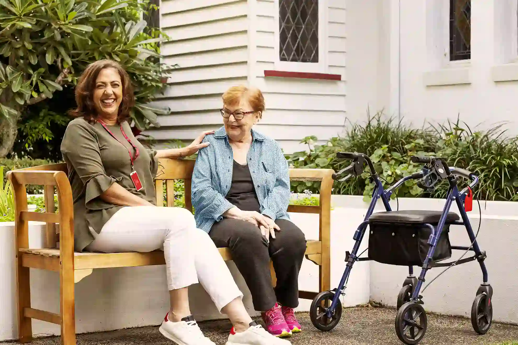 caregiver and client laughing